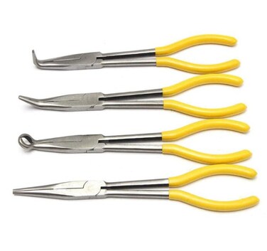 11 Inches Long Nose Pliers Set, 4 Pack Long Needle Reach Pliers 90 Degree 45 Degree Straight Circle