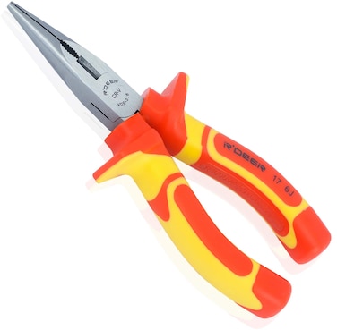 6 Inch Insulated Handle Long Nose Electrician Pliers R'deer VDE 1000v Cr-V Industrial Level Needle Nose Side Cutting Tool