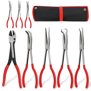 ABN 11in Plier 8-Piece Set &ndash; Long Reach Circle, Power Diagonal Cutting, S-Shape, Angled, and Straight Nose Pliers