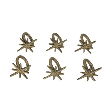 Set of 6 Antique Gold Cast Iron Mid Century Modern Atomic Starburst Napkin Rings - Chic and Elegant Formal Dining Table Decor for MCM Homes - 2.75 Inches Long