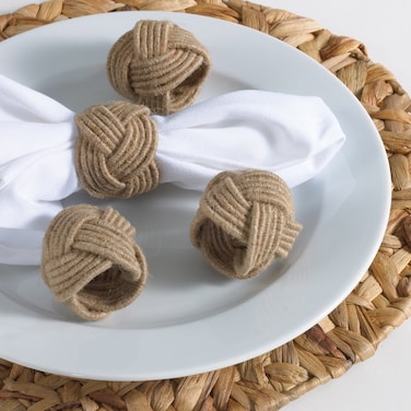 Classic Braided Jute Burlap Napkin Rings, Natural Color, Set of 4