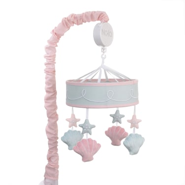 NoJo &ndash; Sugar Reef Mermaid Whimsy Musical Mobile, Nursery Crib Changing Table Musical Mobile &ndash; Aqua and Pink Shells and Star Fish