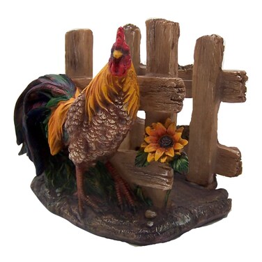 Farmyard Charm: Rooster with Fence Napkin Holder - 5.25-Inch Farmhouse Kitchen Accent