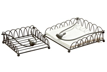 Bird Napkin Holders, Set of 2, Luncheon and Cocktail Sized, Dark Iron, Artisan Crafted, Flip Up Hinged Bar, Rustic Black, Square, 7 x 7 and 5 x 5 Inches