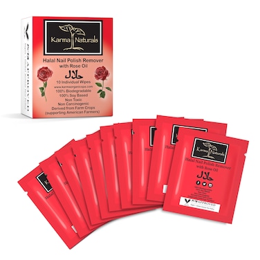 Karma Halal Nail Polish Remover Wipes with Rose Oil; Non-Toxic, Vegan, Cruelty-Free &ndash; Pack of 10