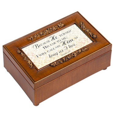 Cottage Garden Call On Him Woodgrain Rosette Petite Music Box Plays Tune Amazing Grace