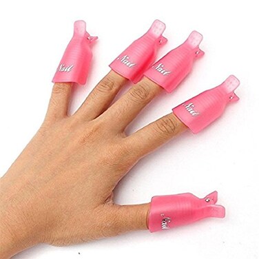 Onwon 10pc Professional Plastic Acrylic Nail Art Soak Off Cap Clip Uv Gel Polish Remover Wrap Cleaner Clip Cap Tool (Pink)
