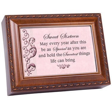 Cottage Garden Sweet Sixteen Every Year Special Woodgrain Rope Trim Jewelry Music Box Plays You are My Sunshine