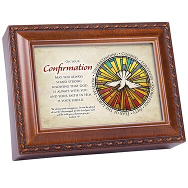Cottage Garden Confirmation God with You Woodgrain Rope Traditional Music Box Plays Friend in Jesus