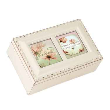 Cottage Garden Friend Takes a Long Time to Grow Matte Ivory Jewelry Music Box Plays What Friends are for