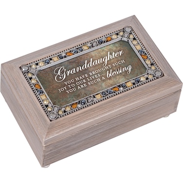 Cottage Garden Granddaughter Brought Such Joy Brushed Pewter Jewelry Music Box Plays Edelweiss