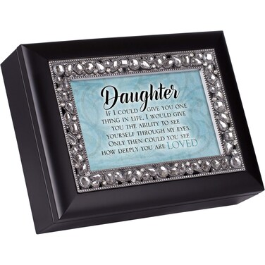 Cottage Garden Daughter You are Loved Classic Black Clear Jeweled Music Box Play Wonderful World