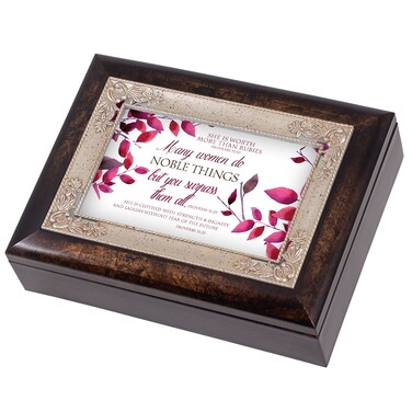 Cottage Garden Many Women Noble Things Burlwood Jewelry Music Box Plays Wind Beneath My Wings
