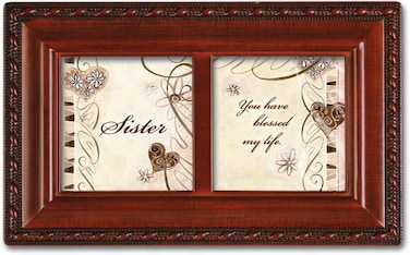 Cottage Garden Sister Blessed My Life Woodgrain Rope Trim Jewelry Music Box Plays You Light Up My Life