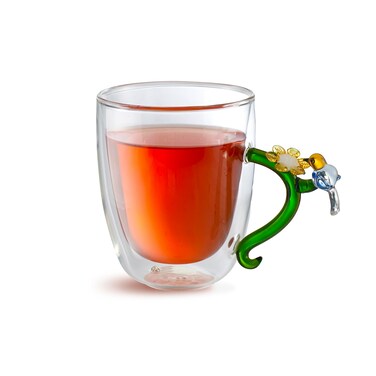 Qualia Glass Botanical Double Wall Mug Set of 2 Clear