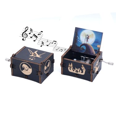 Keast Nightmare Hand Crank Music Box,Unique Vintage Wood Music Box Play The Melody This is Halloween, Halloween for Boys Girls Women