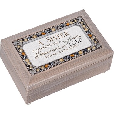 Cottage Garden Sister You Laugh Dream Love Brushed Pewter Jewelry Music Box Plays Edelweiss