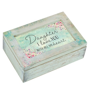 Cottage Garden Daughter I Love You Aqua Medallion Decoupage Petite Music Box Plays You are My Sunshine