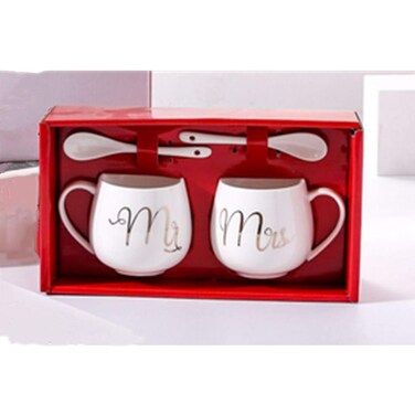 Mr and Mrs Couples Coffee Mugs - 12oz Ceramic Coffee Mug Couples Sets - Funny His And Her Gifts - Double Bowl Ceramic Bowl Couple Cup Mug Milk Water Tea Cup Drink Home Office Cup Valentine Gift