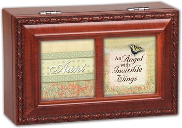 Cottage Garden Aunt an Angel with Invisible Wings Woodgrain Rope Trim Jewelry Music Box Plays Wonderful World