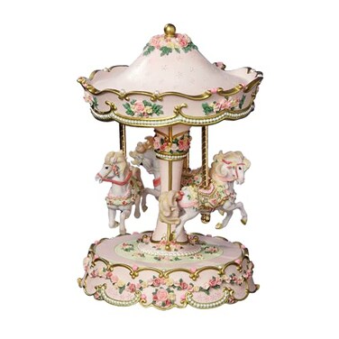 THE SAN FRANCISCO MUSIC BOX COMPANY Hearts and Roses 3-Horse Carousel