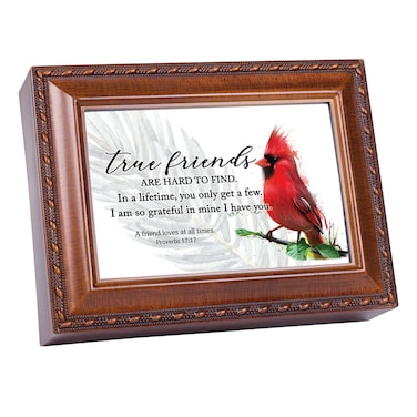 Cottage Garden True Friends Hard to Find Rope Trim Woodgrain Musical Box Plays Tune Friend in Jesus