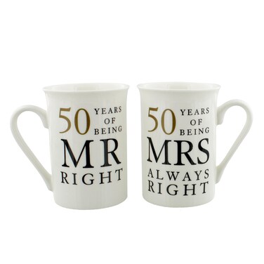 Oaktree Gifts 50 Years Anniversary 2 Mug Set Mr &amp; Mrs