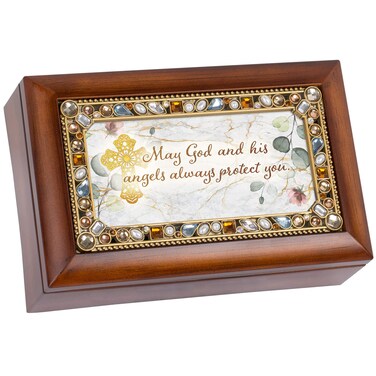 Cottage Garden His Angels Protect You Woodgrain Petite Jeweled Music Box Plays Amazing Grace