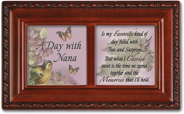 Cottage Garden A Day with Nana Favorite Woodgrain Rope Trim Jewelry Music Box Plays Wonderful World