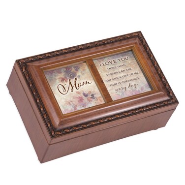 Cottage Garden Mom I Love You More Woodgrain Rope Trim Petite Music Box Plays Wind Beneath My Wings