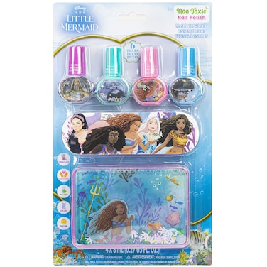Townley Girl - Disney The Little Mermaid Ariel Non-Toxic Peel-Off Water-Based Safe Nail Polish Set with Nail File &amp; Water Box for Kids, Ages 3 &amp; Up, Dark Blue,Pink,Purple,Teal, 0.23Oz, 0.4lbs, 1Pack