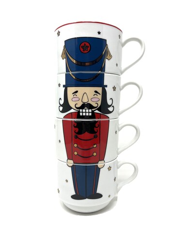 The Cellar 4-Pc. Nutcracker Holiday Cheer Christmas Stackable Porcelain Coffee Mug Set Gift Set