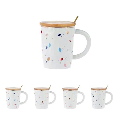 WEITOL Coffee Mug with Wood Lid and Stir Spoon Ceramic Handmade Tea Cup for Office and Home, Random blind box Novelty Coffee Cup Milk Mug for Women and Men, Birthday Gift