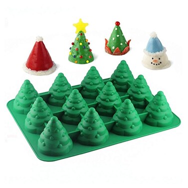 COMFEELING Christmas Tree Cake Pan Silicone Mold 12-Cavity Non-Stick for Muffin Bakeware Cupcake Baking Pan