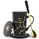 FULLCCI Virgo Gifts for Women 15oz Ceramic Coffee Mug with Lid Spoon Coaster Astrology Mugs Upgrade Porcelain Tea Cup Virgo Birthday Gifts (Virgo Black-Gold)