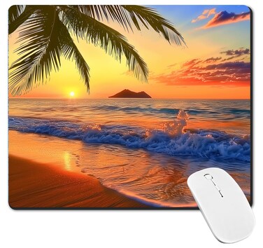 Mouse Pad, Ocean Beach Mouse pad Non-Slip Rubber Base Mouse Mat Mousepad Waterproof Gaming Mouse Pad for Wireless Mouse, Computers Laptop Home Office (Sunset sea)
