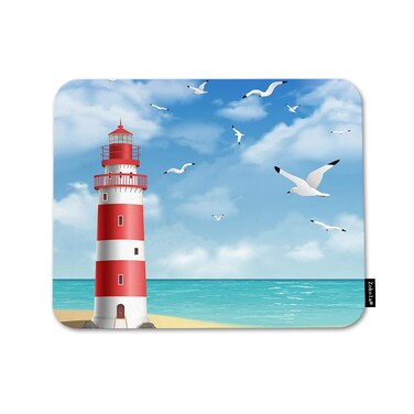 Beabes Lighthouse Mouse Pad Non-Slip Natural Rubber Base, 9.5X7.9 Inch Tropical Lighthouse Ocean Beach Bird Seagulls Computer Mousepad Mouse Pads for Computers, Laptop, Gaming, Office &amp; Home