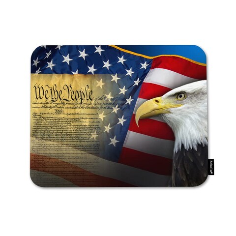 Beabes American Flag Eagle Mouse Pad Non-Slip Natural Rubber Base, 9.5X7.9 Inch Cool Bald Eagle USA Flag Computer Mousepad Mouse Pads for Computers, Laptop, Gaming, Office &amp; Home