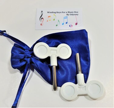 Odyssey Online Two Butterfly Winding Keys for a Music Box, Large White Key for Musical Movement - - Easy Wind Key - - 2 Extra Long Keys - - Mouse Ears - - Key for Music Box - - Music Box Key