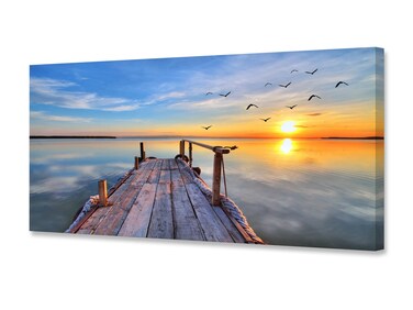 Baisuwallart S05950 Wall Art Decor Canvas Print Picture Sunset Flying Birds 1 Panel Sea Scenery Painting Sunset Glow Artwork for Kitchen Office Home Wall Decor Stretched and Framed Ready to Hang