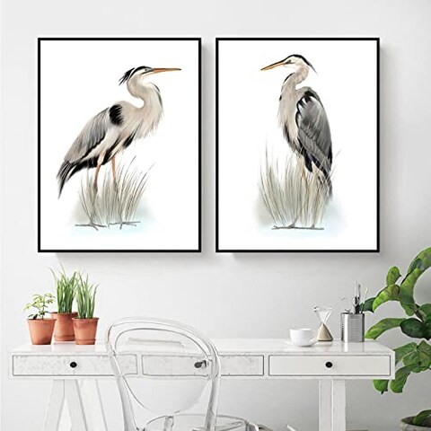 PUYIQARE Grey Heron Bird Canvas Print Poster Paintings On Canvas Wall Art Grey Heron Bird Vintage Wall Art Posters and Prints Artwork Pictures Animal Posters for Wall Living Room Home Decor Unframed