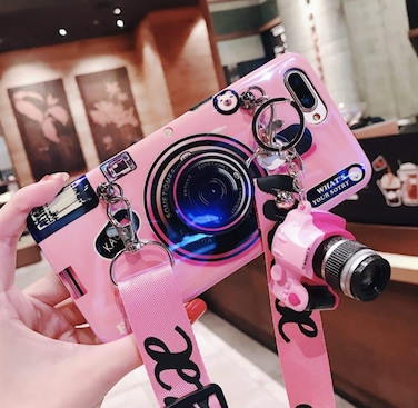 iPhone 11 Case (6.1 inch) with Fashion Lanyard, Blue Ray Camera Style Phone Cover, Bling Lightweight Soft TPU Case Cover for iPhone 11 (iPhone 11, Pink)