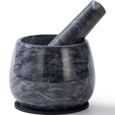 Fasolahome Heavy Duty Mortar and Pestle, Natural Marble Mortar and Pestle Set, Spice Herb Grinder Make Fresh Guacamole, Salsa, Pesto, Stone Grinder Bowl, 1.5 Cup