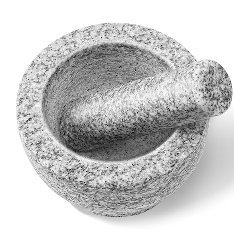 Granite Mortar and Pestle Set   Gray Granite   Stone Spice Grinder   Stone Grinder Bowl for Guacamole, Salsa, Herb Crusher, Grind and Crush Spices and Nuts to Release Flavor - Holds 2 Cups﻿