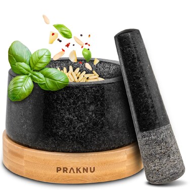 Granite Mortar and Pestle Set - 2 Cups - for Fine Grinding Results - Includes Sustainable FSC&reg; Wood Base - Easy to Clean