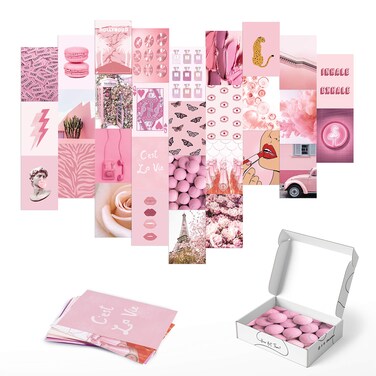 HAUS AND HUES Pink Aesthetic Wall Collage Kit - Set of 30 Aesthetic Pictures for Wall Collage   Pink Wall Collage Kit, Aesthetic Photo Collage Kit, Wall Pictures for Bedrom Aesthetic (Set of 30)