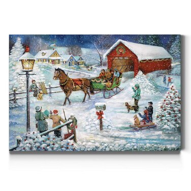 Renditions Gallery Canvas Festival Wall Art Abstract Paintings &amp; Prints Artwork Winter Sleigh Snowy Ride Modern Romantic Home Decorations for Bedroom Living Room Office Kitchen - 8"x12" LT20