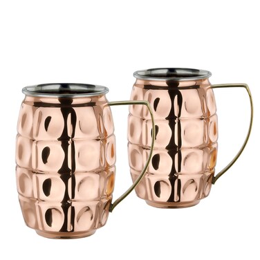 Old Dutch 2 Piece Solid/Stainless Steel "Grenada" Moscow Mule Mug 2-Ply Set, 24 oz, Copper