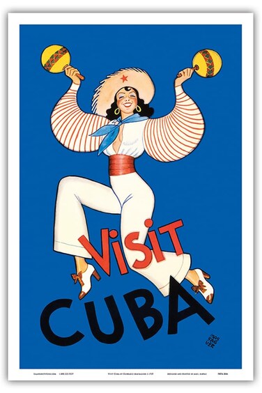 Visit Cuba - Native Cuban Dancer with Maracas - Vintage Travel Poster by Conrado Walter Massaguer c.1935 - Master Art Print (Unframed) 12in x 18in