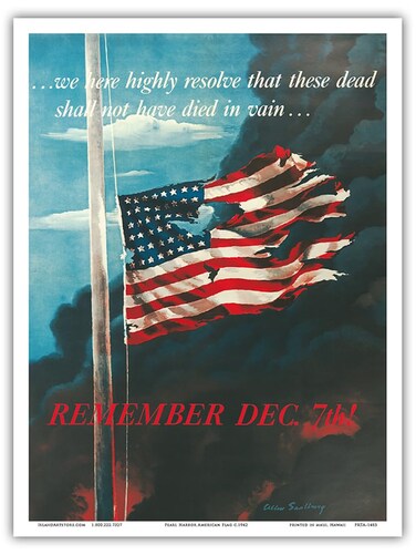 Remember December 7th - Japanese Attack on Pearl Harbor Honolulu Hawaii - Vintage War Poster by Allen Saalburg c.1942 - Master Art Print (Unframed) 9in x 12in